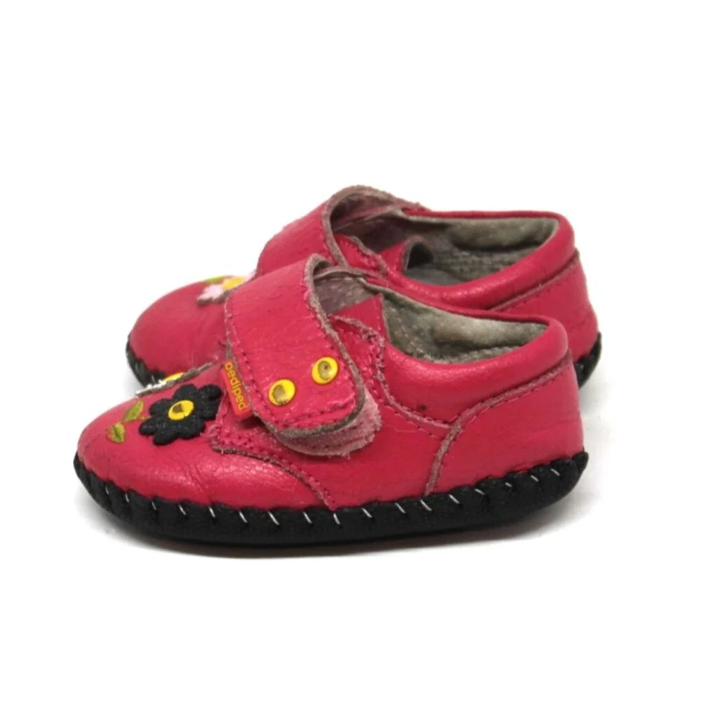 Pediped Flex 12-18 Months Infant Girls Mary Janes Pink Flower Leather Shoe